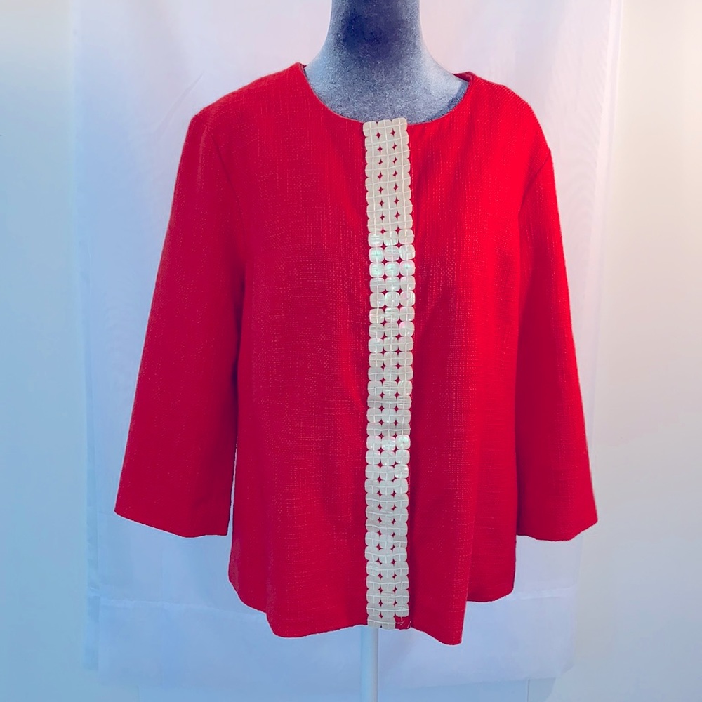 Cold Water Creek jacket size 14, color is red orange.